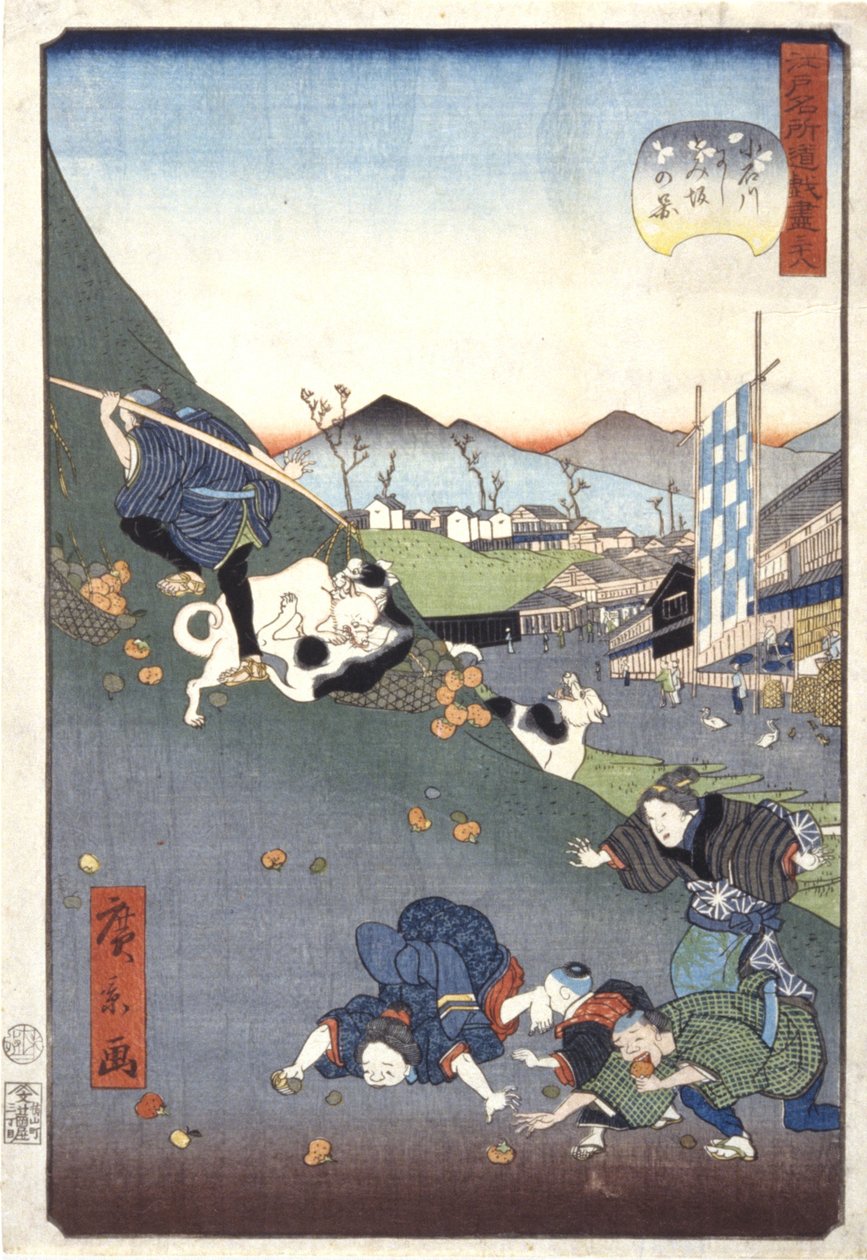 Widok członka Nishitomizaki, Koishikawy (38) (system Koishikawa Nishitomizaka 38) autorstwa Ando or Utagawa Hiroshige
