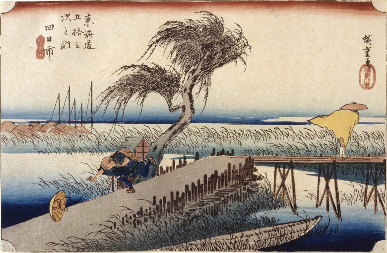 Yokkaichi (stacja nr 44) (drzeworyt kolorowy) autorstwa Ando or Utagawa Hiroshige
