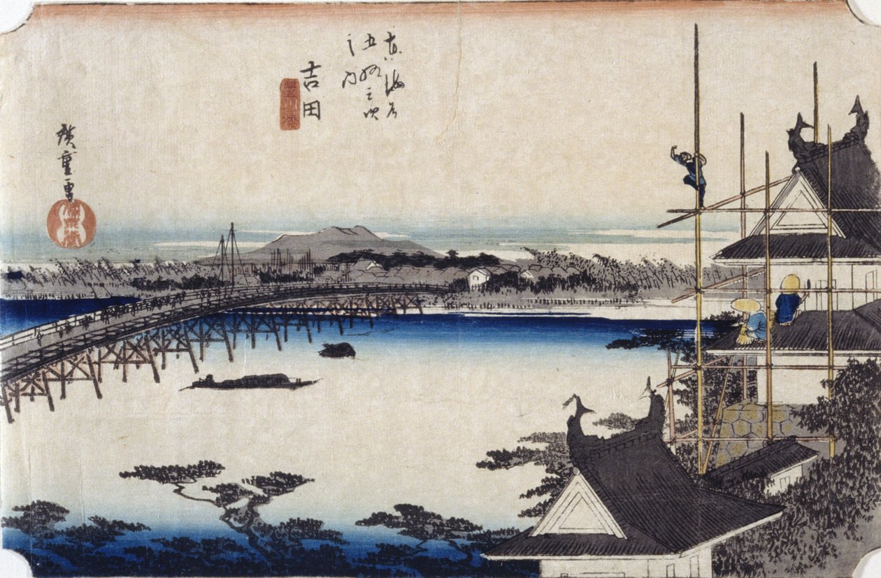 Yoshida (kolorowy drzeworyt) autorstwa Ando or Utagawa Hiroshige