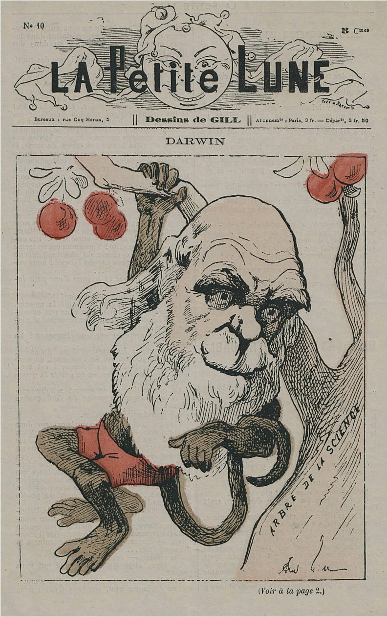 Darwin jako małpa na La Petite Lune autorstwa Andre Gill