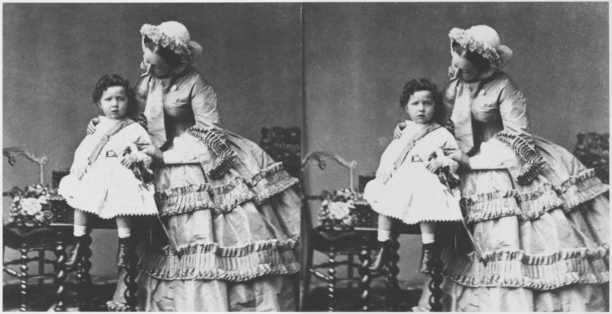 Cesarzowa Eugenia i książę Eugeniusz Ludwik Napoleon Bonaparte, ok. 1858-59 (zdjęcie stereoskopowe) autorstwa Andre Adolphe Eugene Disderi