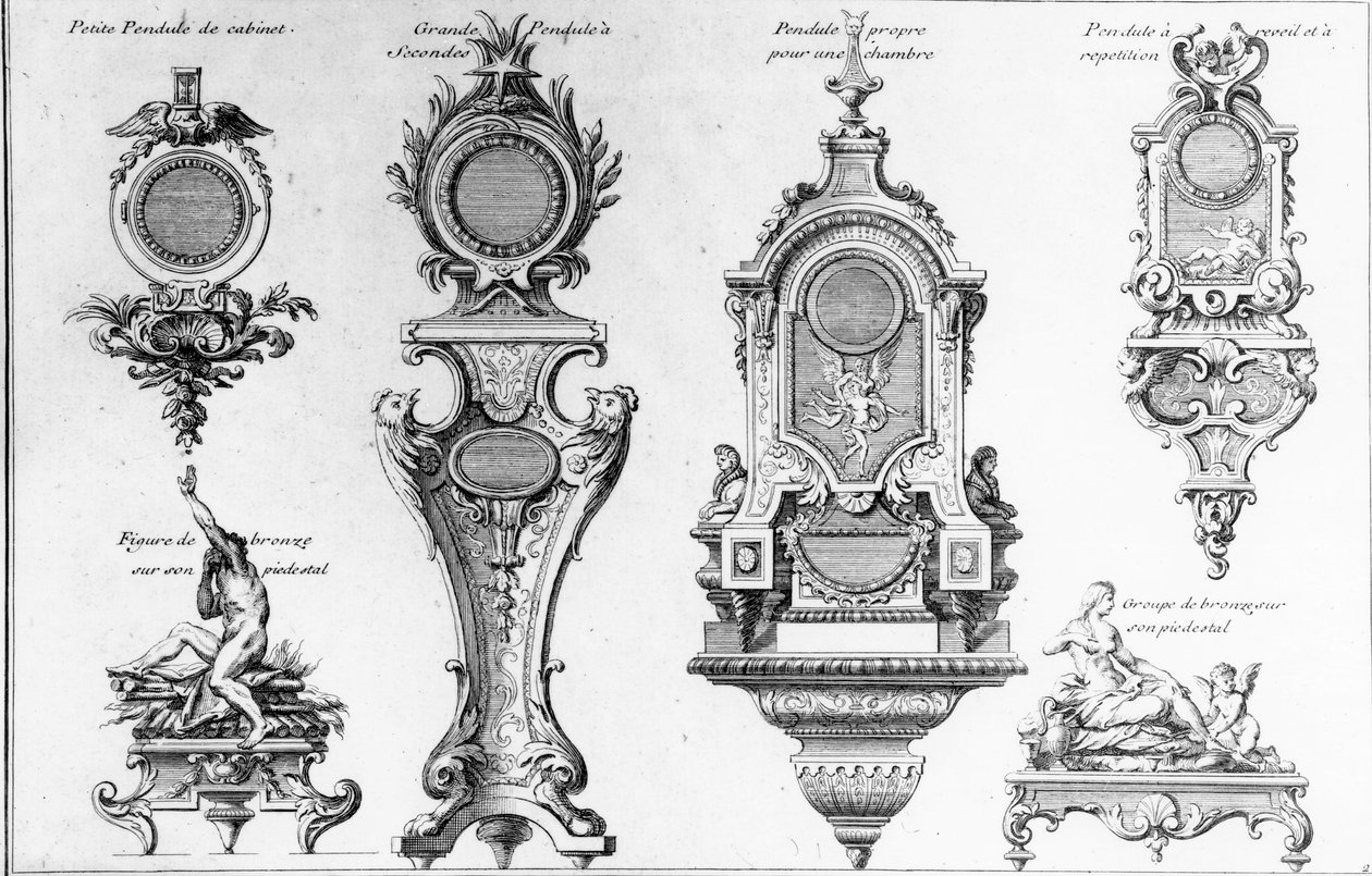 Koperty i postumenty zegarów André-Charles Boulle, grafika wykonana przez Pierre-Jeana Mariette autorstwa Andre Charles Boulle