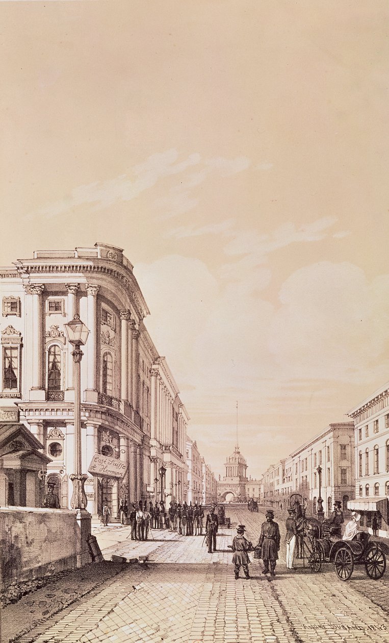 Newski Prospekt, Petersburg, ilustracja z „Malownicza podróż do Rosji”, 1843 autorstwa Andre Durand