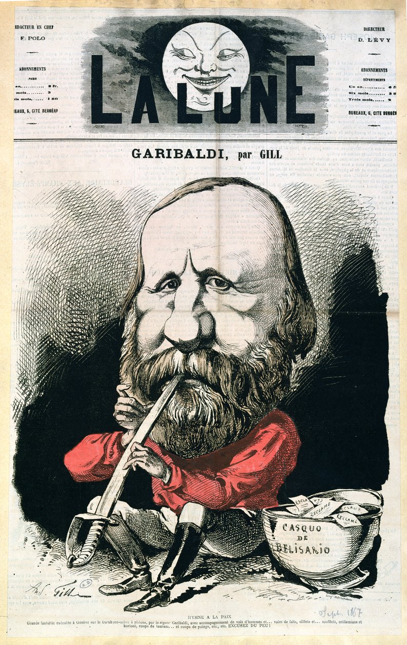 Ilustracja na okładce magazynu „La Lune” z Giuseppe Garibaldim (1807-82), wrzesień 1867 autorstwa Andre Gill