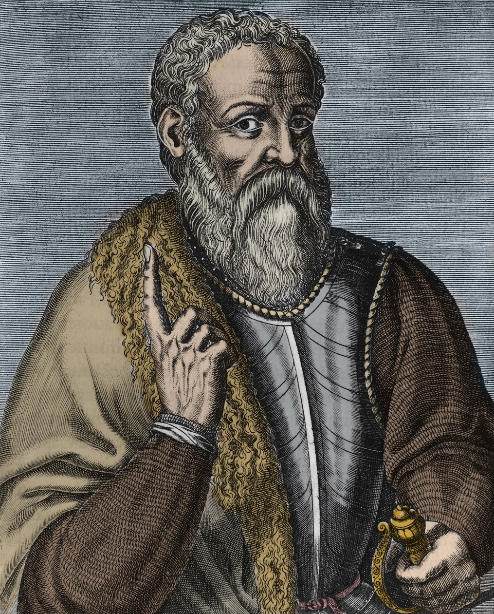 Hernando Cortez lub Cortes (1485-1547) Grawerowanie hiszpańskiego konkwistadora według Andre Thevet (1516-1590) - Portret konkwistadora Hernan (ou Hernando) Cortes ou Fernand Cortez (1485-1547) autorstwa Andre (after) Thevet