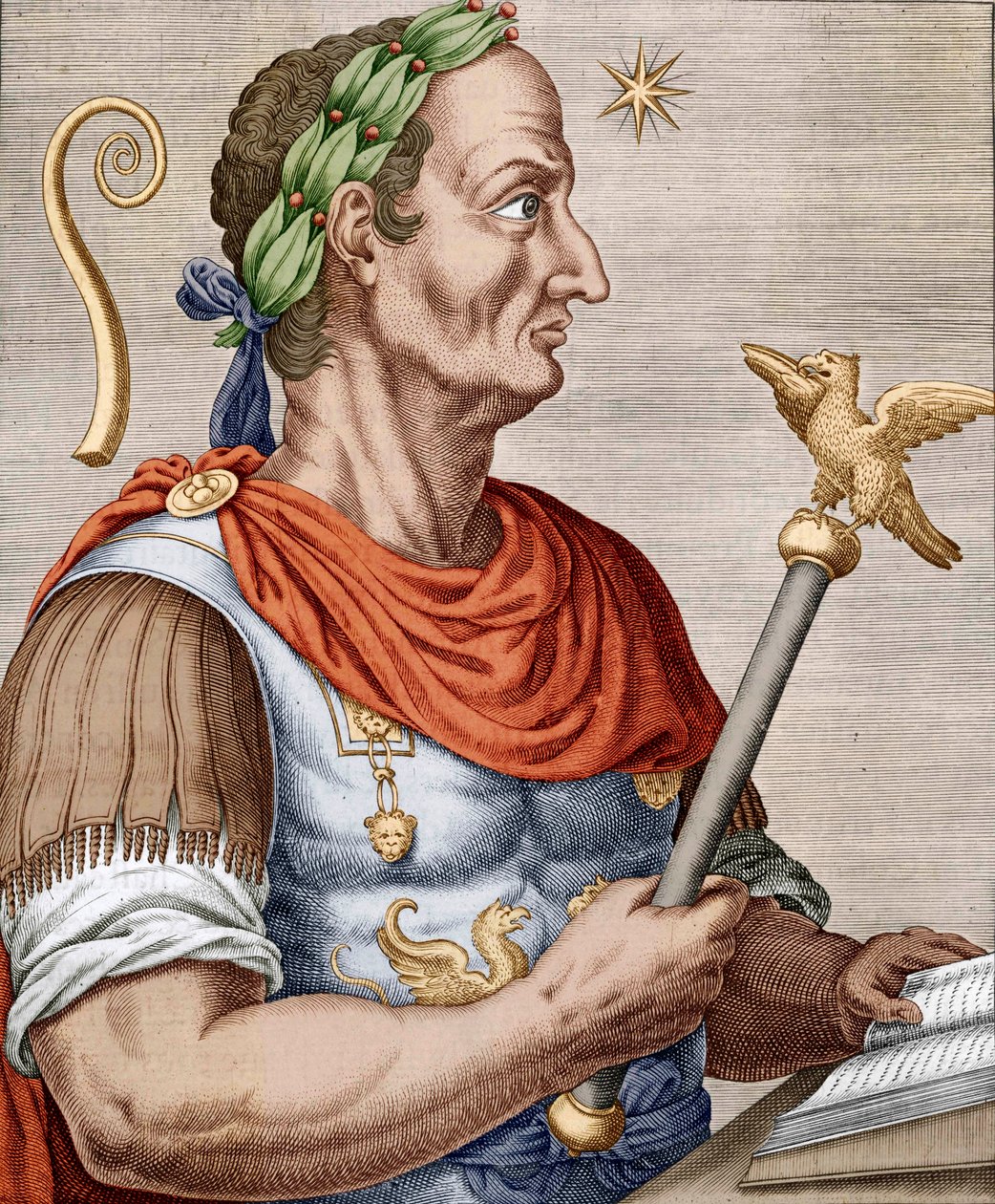 Juliusz Cezar, z „Prawdziwe portrety i żywoty wybitnych ludzi” (kolorowa grawerunek) autorstwa Andre (after) Thevet