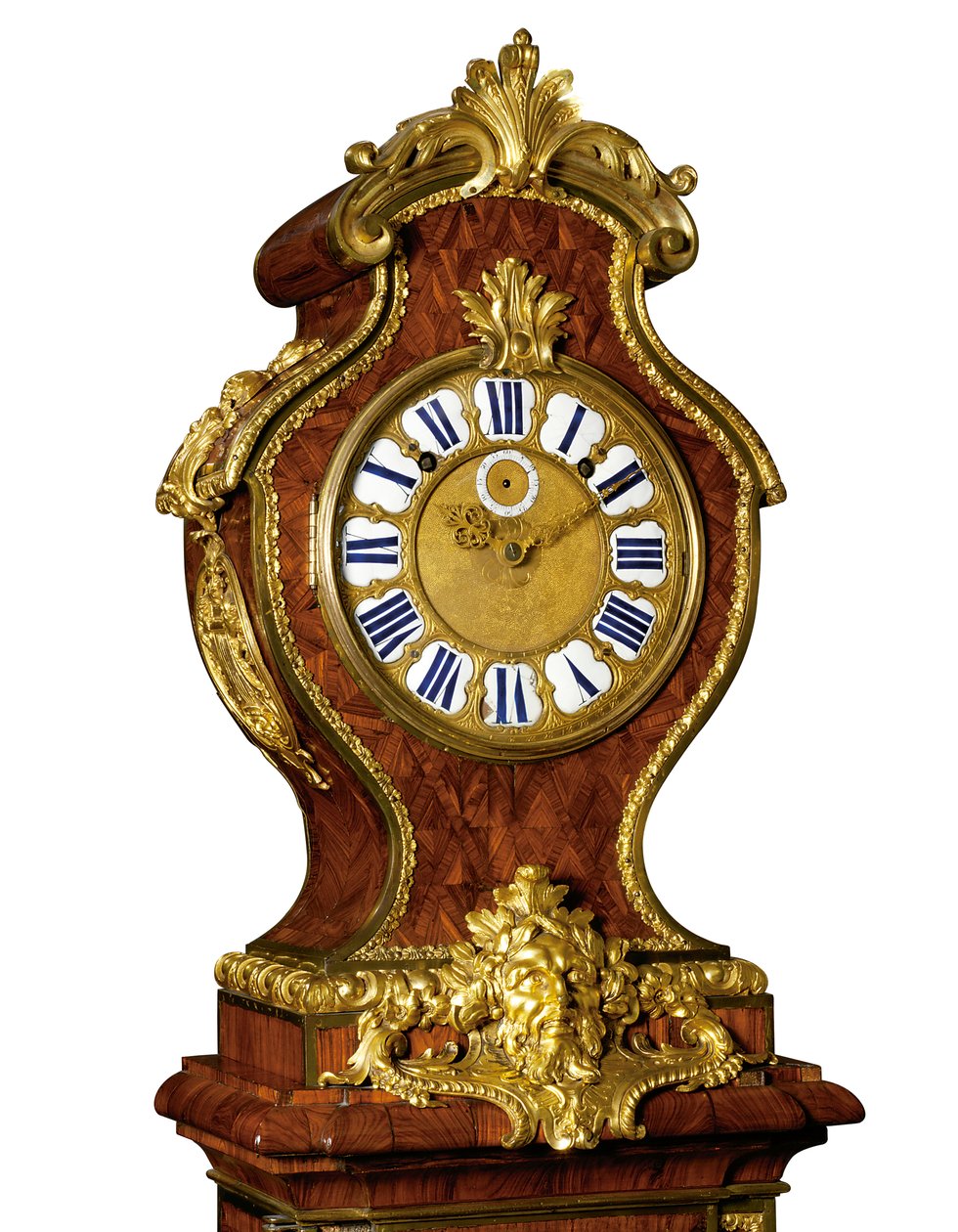 Fragment uderzającego regulatora ćwiartki Regencji, mechanizm Thureta, ok. 1720 (oprawa ormolu, inkrustowany mosiądzem Boulle róg barwiony na niebiesko i drewno królewskie) (patrz także 469017) autorstwa Andre Charles (attr. to) Boulle
