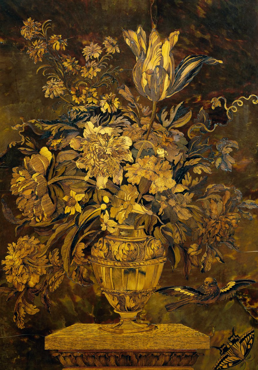Intarsja intarsyjna na hebanowych drzwiach szafki, Andre-Charles Boulle (1642-1732), Francja autorstwa Andre Charles Boulle