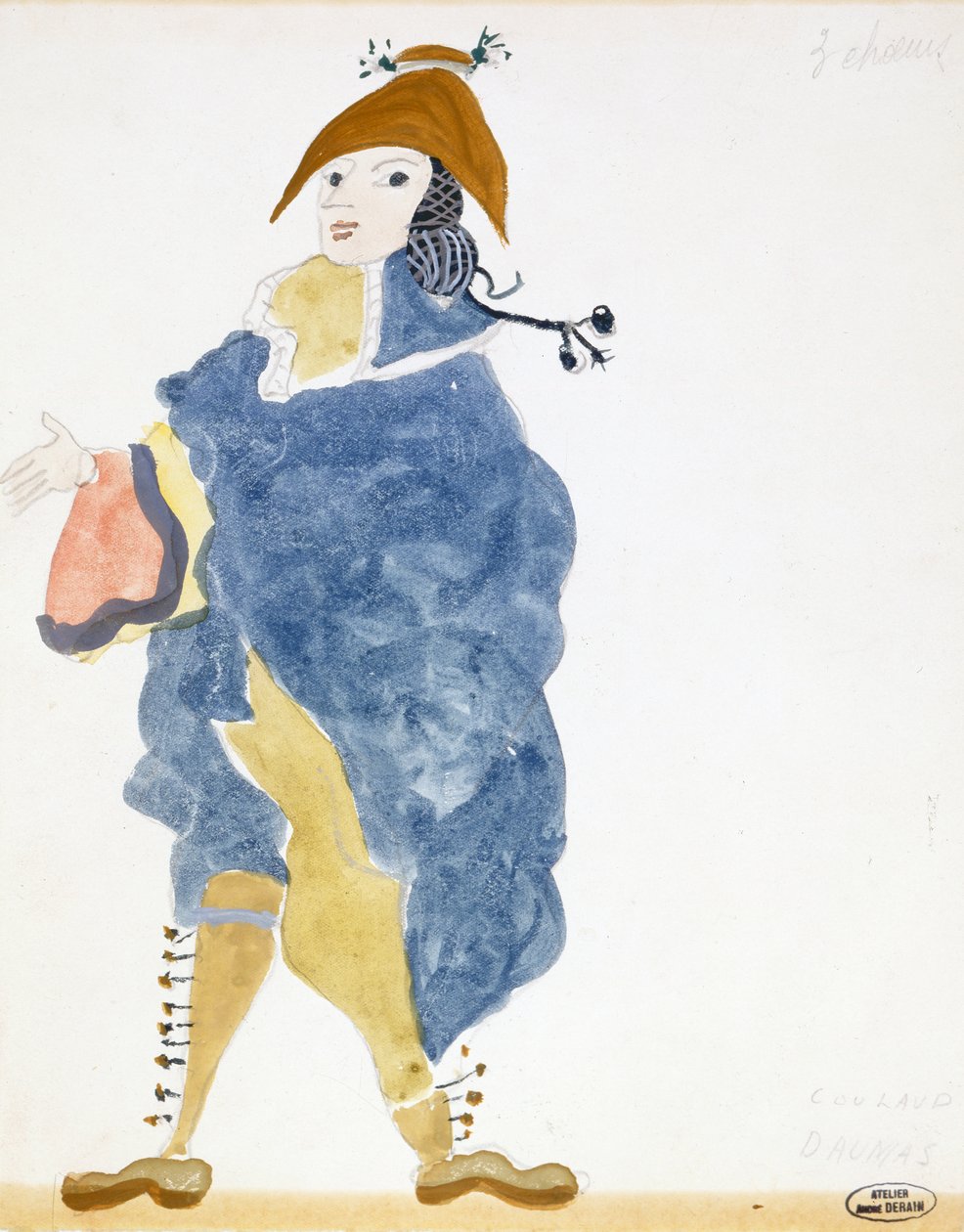 Projekt kostiumu dla hrabiego Almavivy w przebraniu na przedstawienie "Cyrulik sewilski" w Paryżu (akwarela na papierze) autorstwa Andre Derain