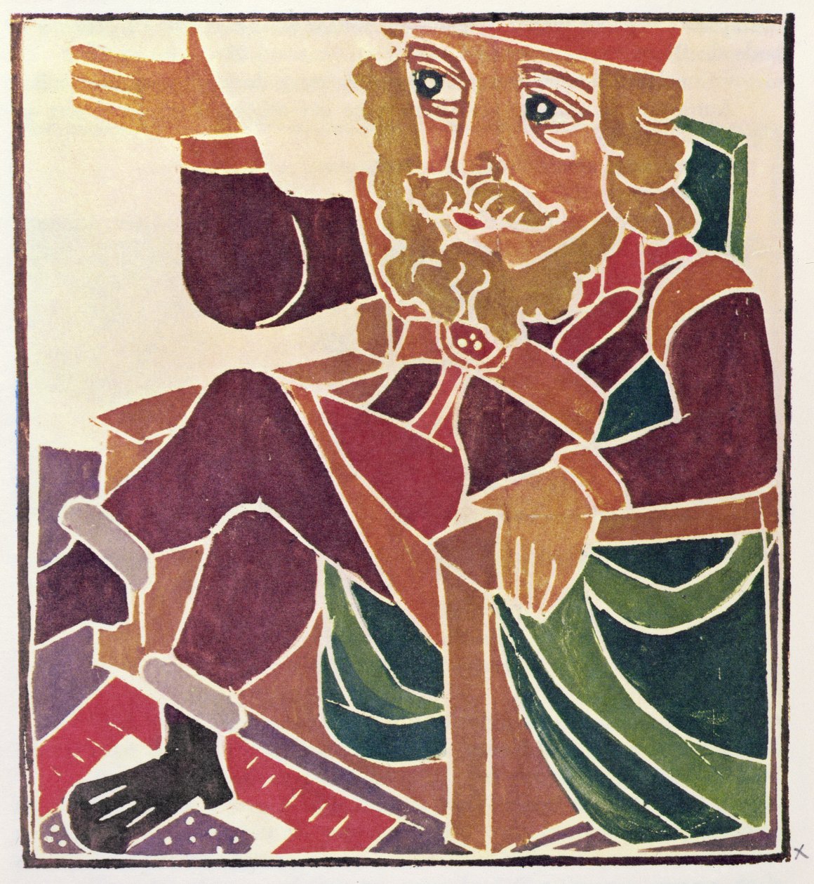 Pantagruel wydający wyrok ("La Sentence") w skomplikowanej sprawie między dwoma Seigneurami, ilustracja z limitowanej edycji "Pantagruela" Francois Rabelais (1494-1553) autorstwa Andre Derain