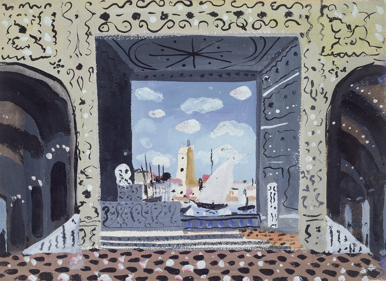 Scenografia do przedstawienia "Cyrulik sewilski" w Paryżu (olej na płycie) autorstwa Andre Derain