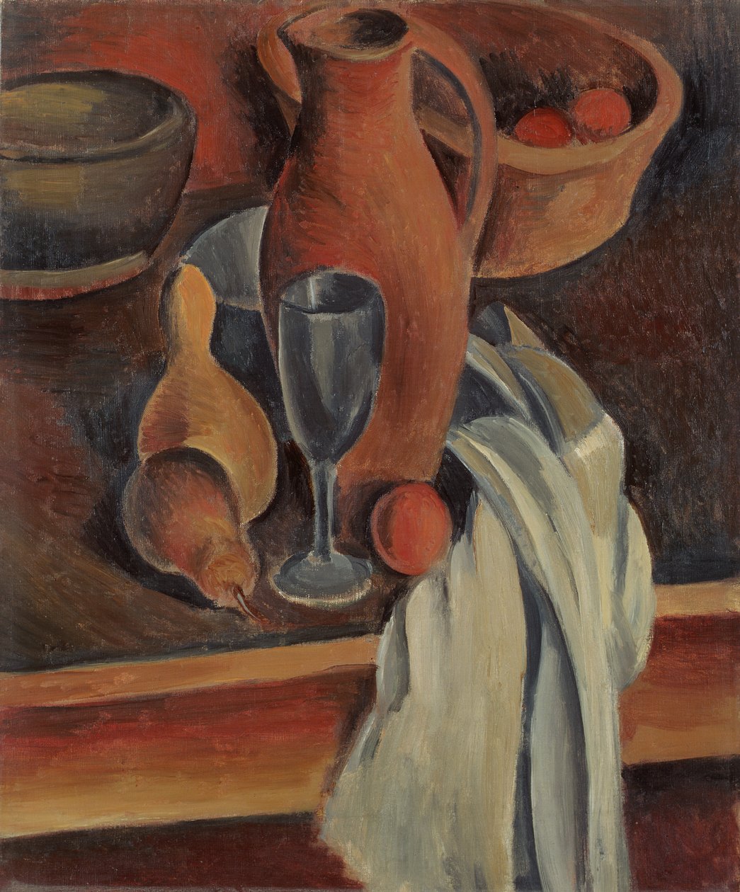 Martwa natura z glinianym dzbankiem, białą serwetką i owocami autorstwa Andre Derain
