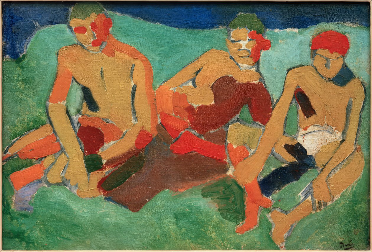 Trzy postacie siedzące na trawie autorstwa Andre Derain