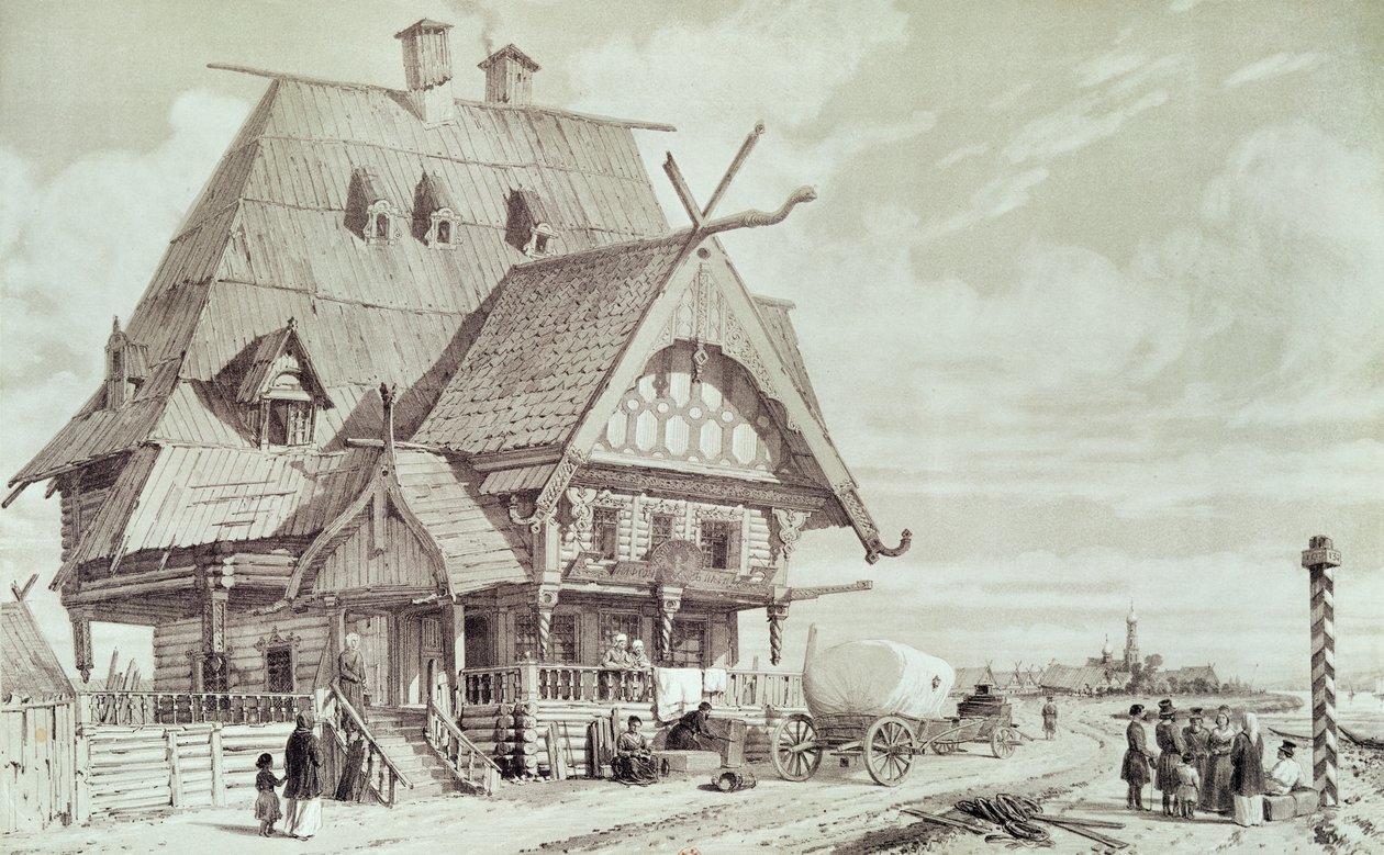 Hotele i pensjonaty, ilustracja z „Malownicza podróż do Rosji”, 1839 autorstwa Andre Durand