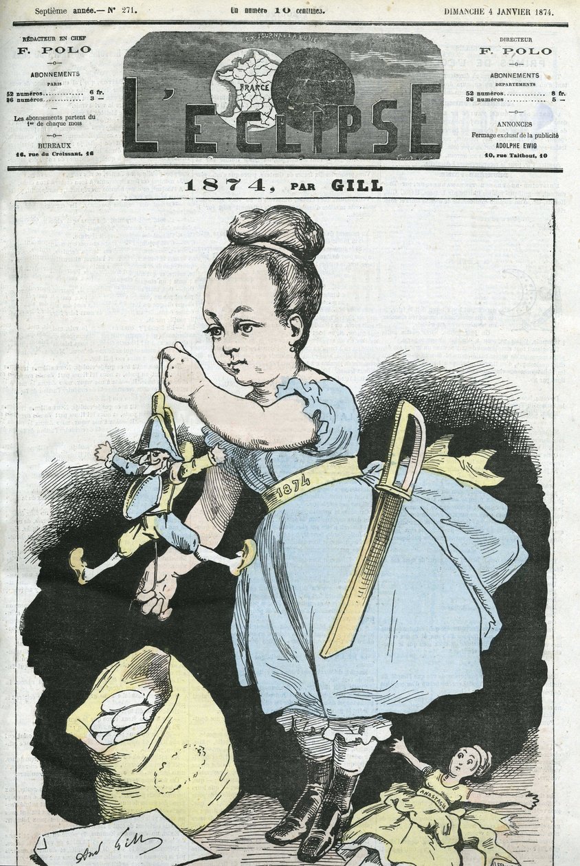 1874: kobieta manipuluje marionetką. Okładka w „” L