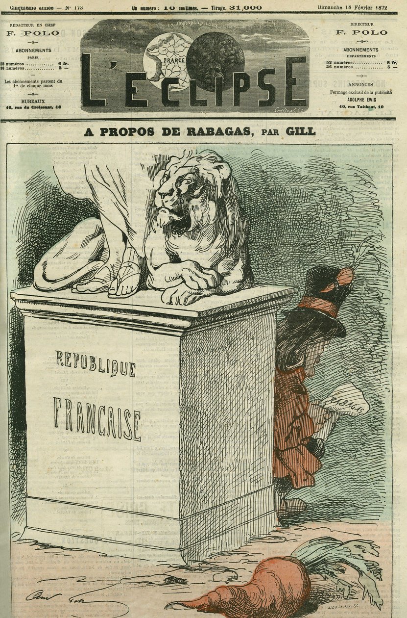 O Rabagas, przywołanie dwóch utworów wiktoriańskiego Sardou (1831-1908) o duchu rewolucyjnym i tych, którzy nim żyją, z „Rabagas” i „Królem marchwi”. Okładka w „”L