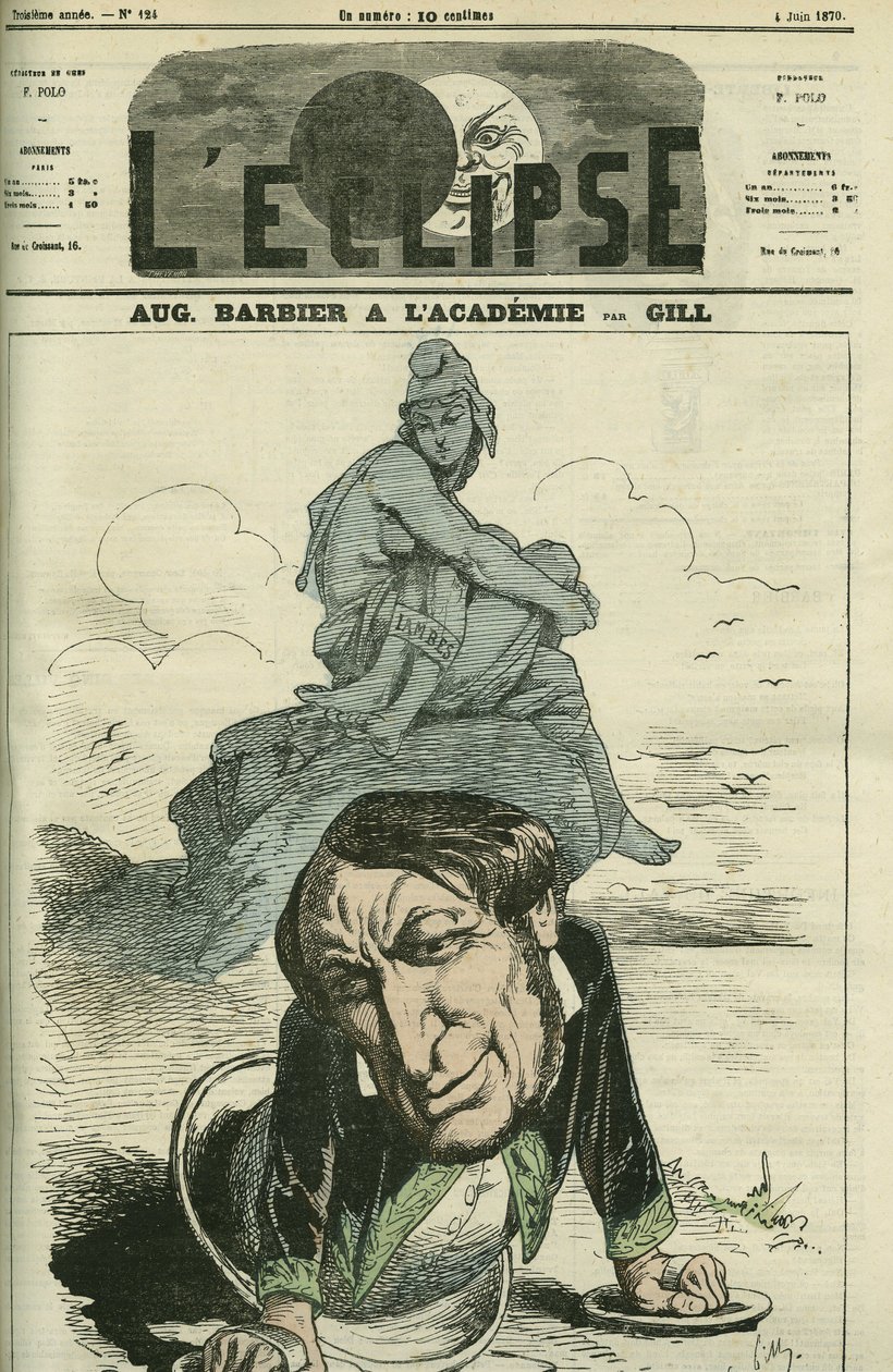 Auguste Barbier (1805-1882), francuski poeta wybrany do Akademii Francuskiej w 1869. Okładka w „”L