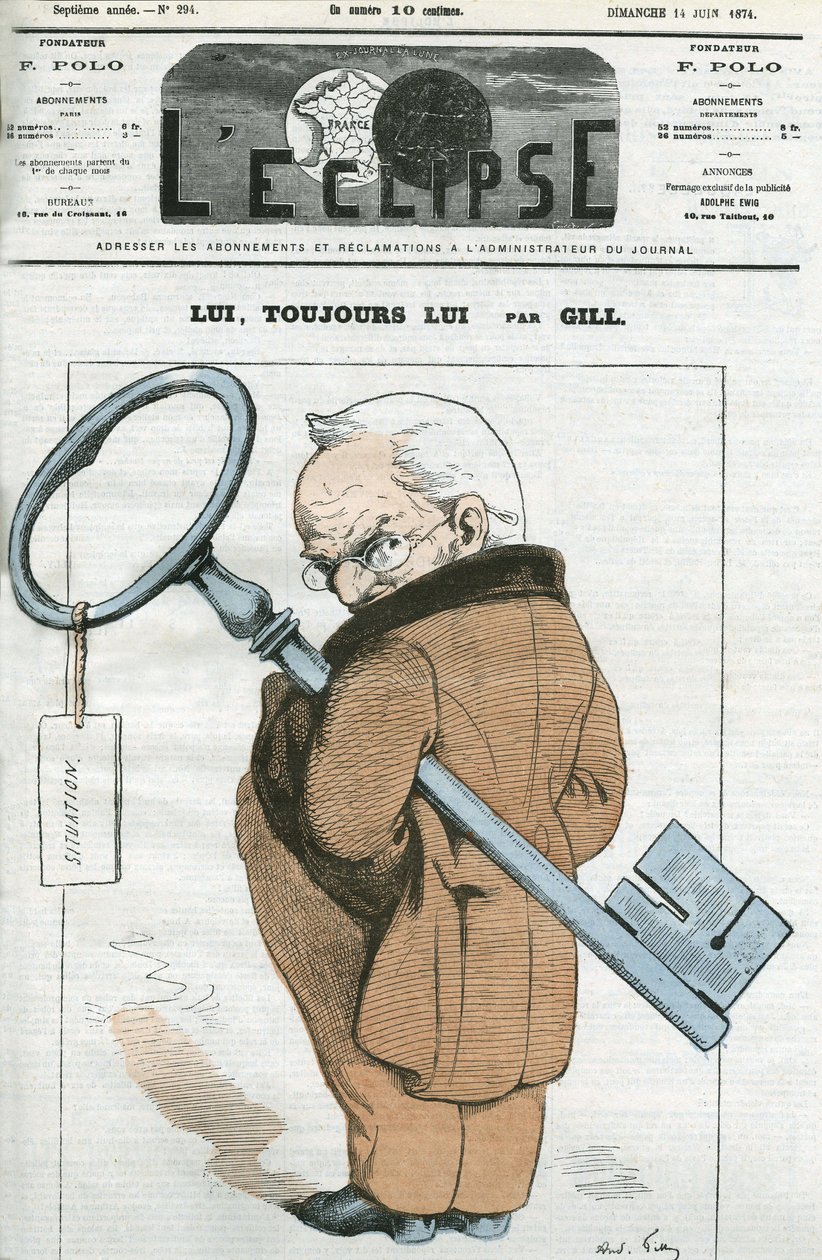 Karykatura Adolphe Thiers (1797-1877), francuskiego męża stanu. Okładka w „” L