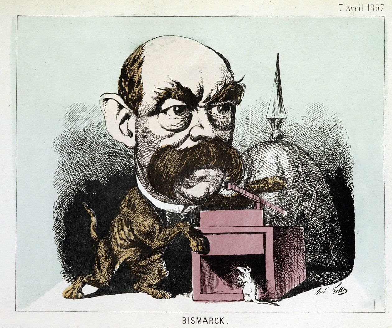 Karykatura hrabiego Otto Eduarda Leopolda von Bismarcka (1815-1898), kanclerza Królestwa Prus - Karykatura Gilla autorstwa Andre Gill
