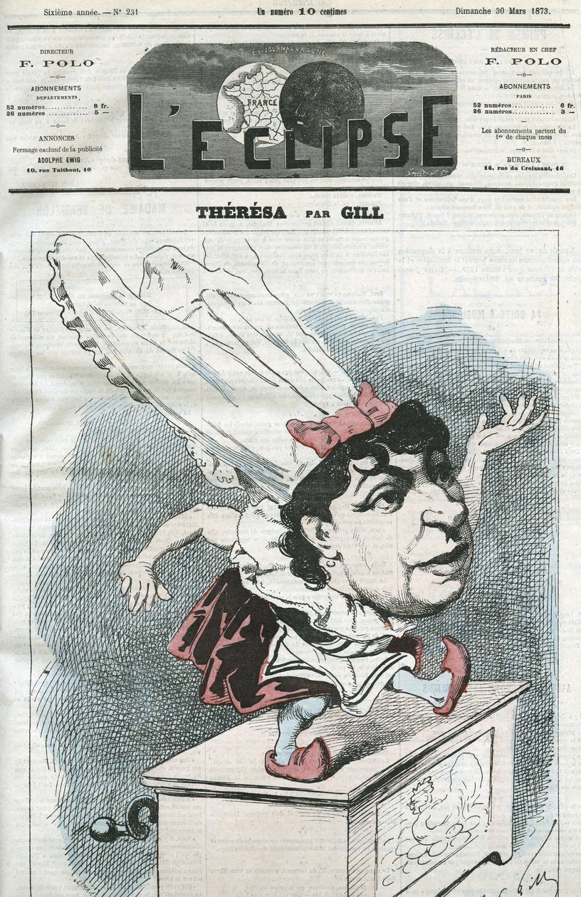 Karykatura Emmy Valendon zatytułowana Theresa (1837-1913), popularna francuska piosenkarka. Okładka w „” L