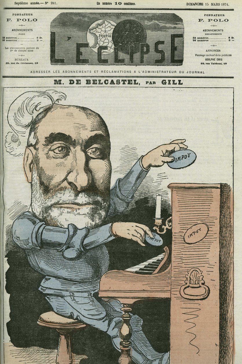 Karykatura Gabriela de Belcastela (1821-1890), francuskiego polityka. Okładka w „” L