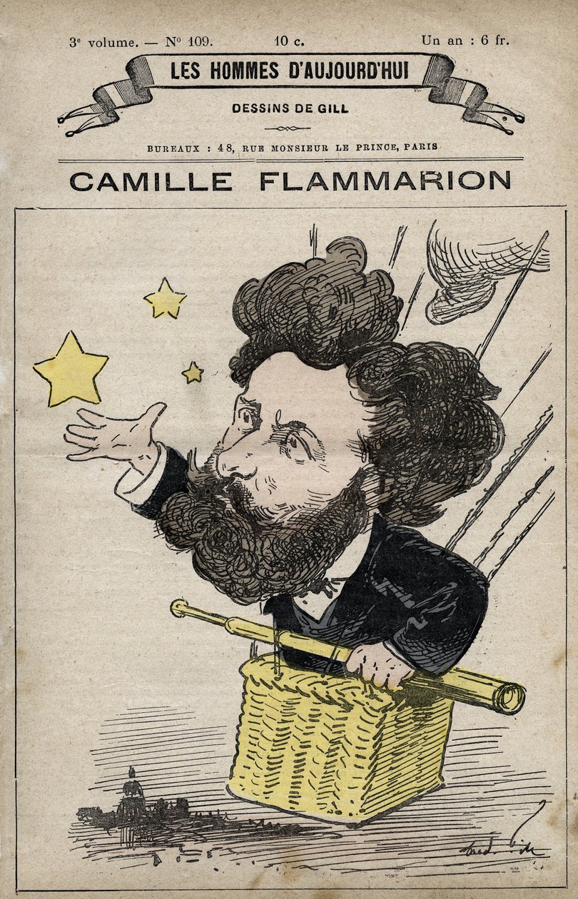 Karykatura Camille Flammarion Angielski naukowiec z „Les Hommes d