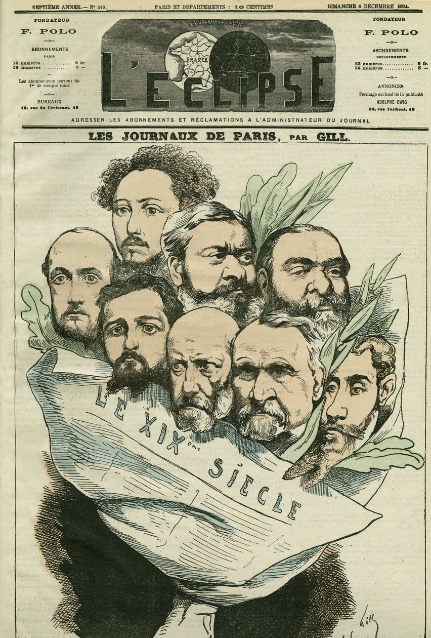 Karykatura zespołu gazety „Le XIXe siècle” w reżyserii Edmonta About (1828-?), francuskiego literata. Okładka w „” L