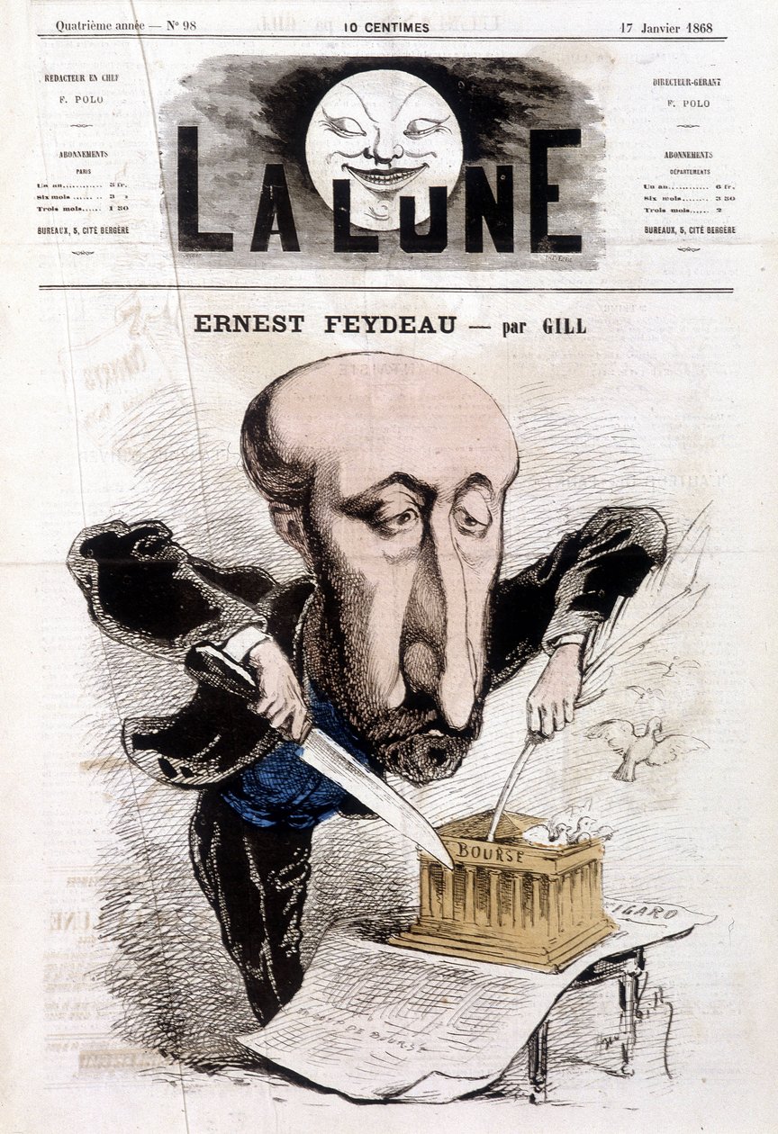 Karykatura o Erneście Feydeau (1821 - 1873) autorstwa Gilla - w „”Księżycu”” autorstwa Andre Gill