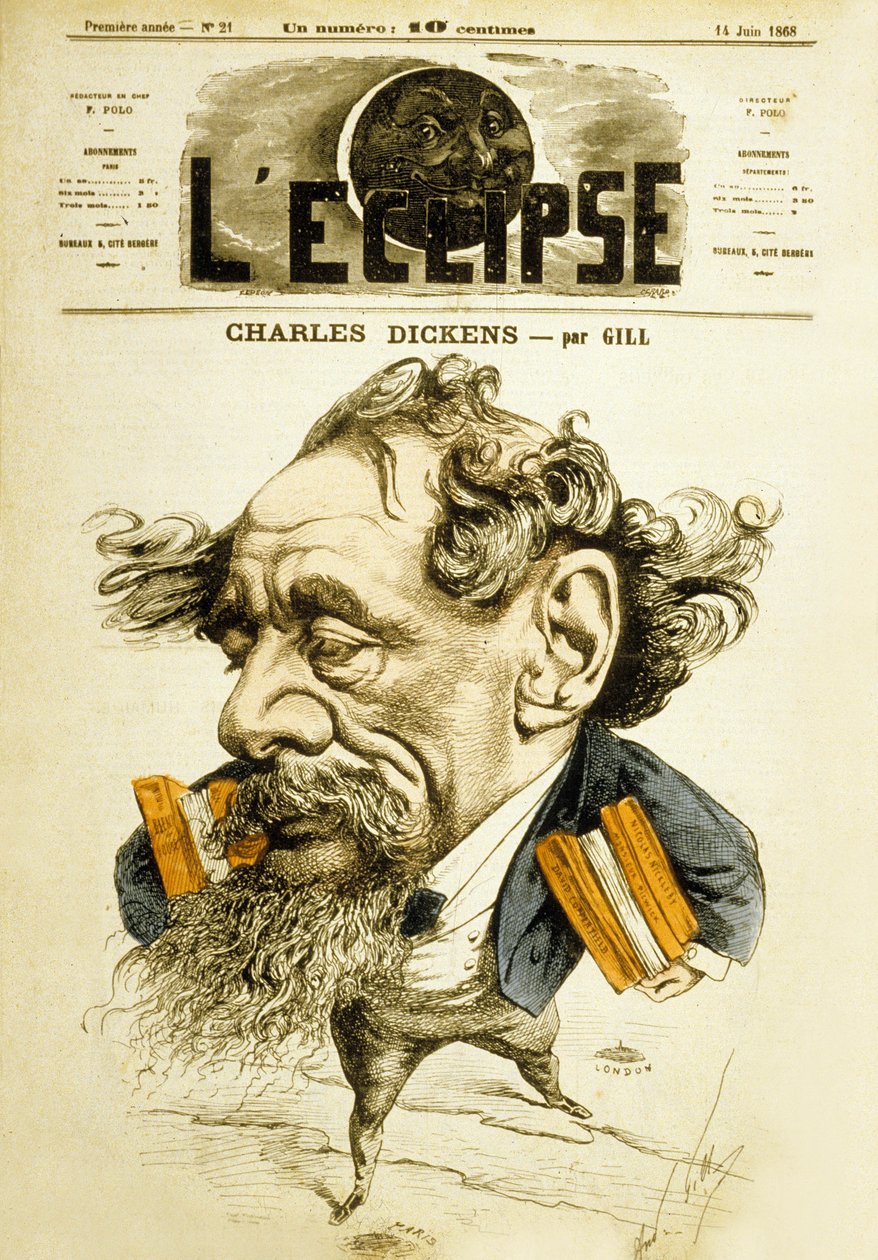 Angielski powieściopisarz Charles Dickens autorstwa Andre Gill