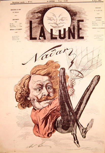 Przednia okładka magazynu „La Lune” przedstawiająca Nadar (1820-1910), 2 czerwca 1867 (kolor lito) autorstwa Andre Gill