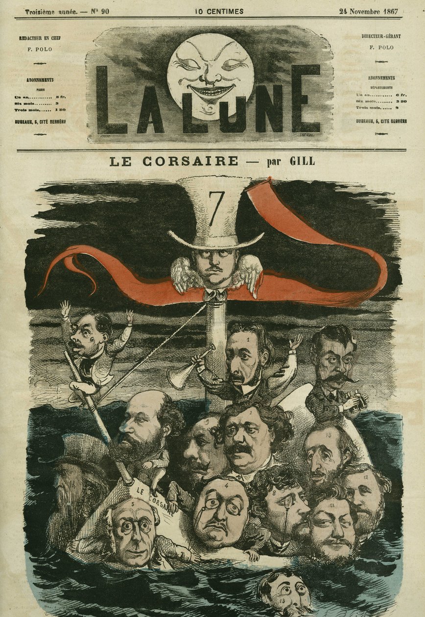 Ilustracja gazety „Le Corsaire”” i jej felietonistów. Karykatura Gilla, w „La Lune”, 24 listopada autorstwa Andre Gill