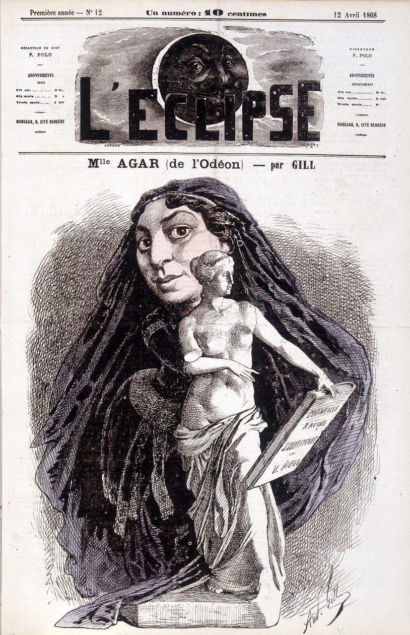 Mademoiselle Agar (z Odeonu) Aktorka Akademii Francuskiej. Rysunek autorstwa Gilla w zaćmieniu autorstwa Andre Gill