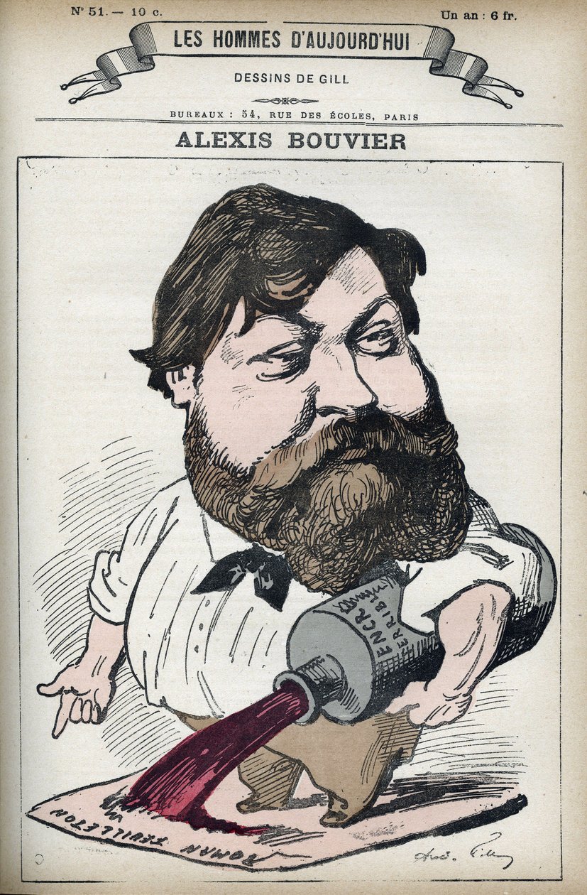 Portret Alexisa Bouviera (1836-1892), popularnego francuskiego powieściopisarza i dramaturga. Karykatura Gilla, Paryż. autorstwa Andre Gill
