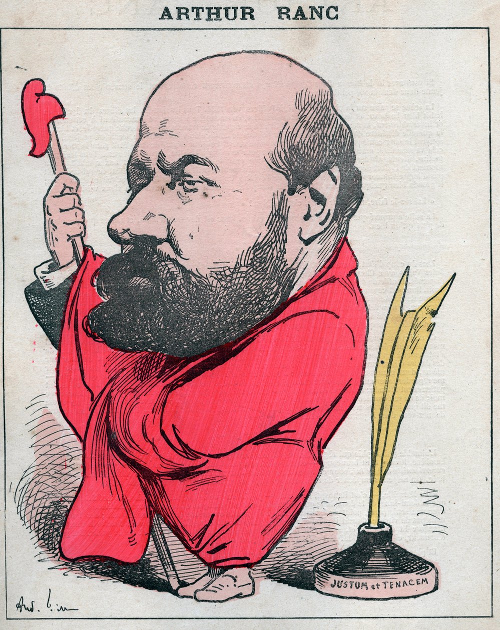 Portret Arthura Ranca (1831-1908) francuskiego dziennikarza i polityka - Karykatura Andre Gilla w „Les Hommes d