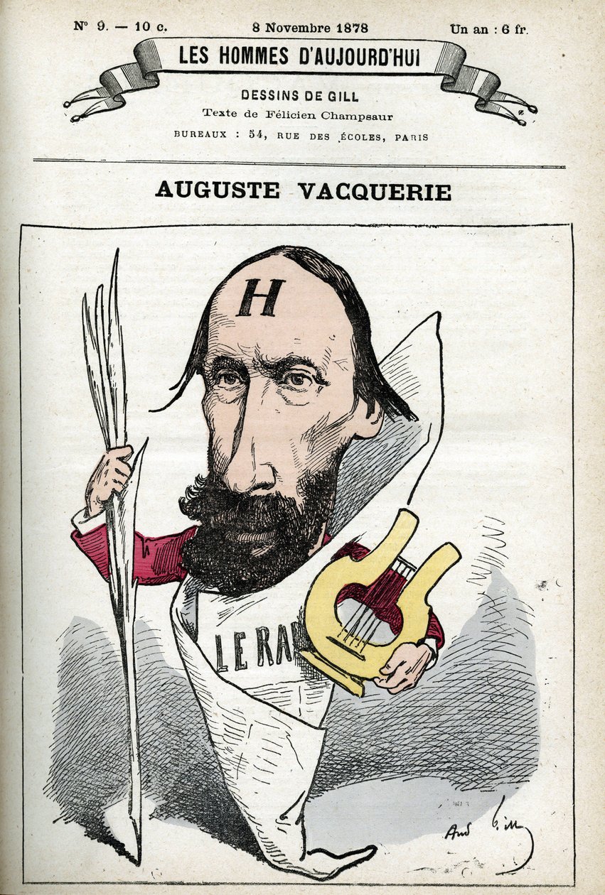 Portret Auguste Vacquerie (1819-1895), francuskiego poety, dramaturga i dziennikarza. Karykatura Gilla, Paryż. autorstwa Andre Gill