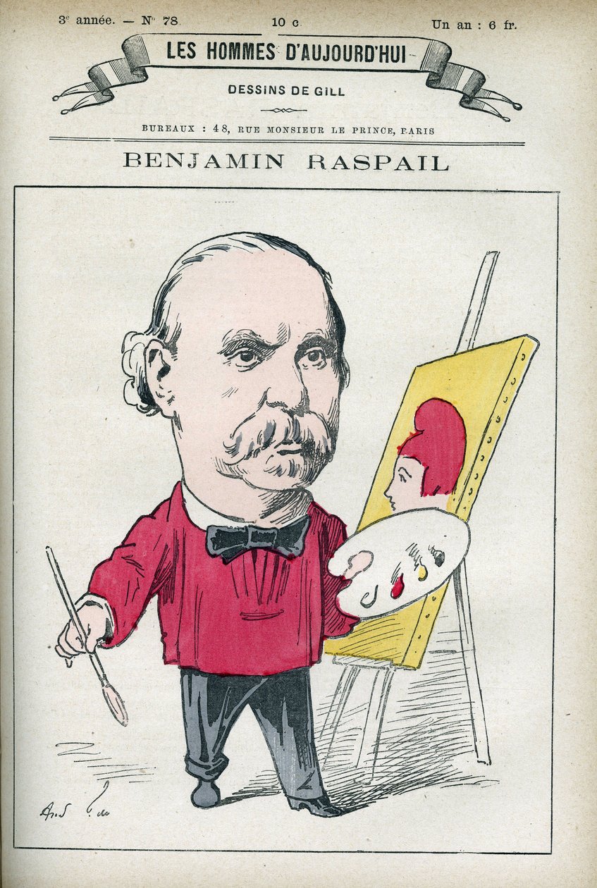 Portret Benjamina Raspaila (1823-1899), francuskiego malarza i polityka, był inicjatorem ustawy o ustanowieniu 14 lipca świętem narodowym. Karykatura Gilla, Paryż. autorstwa Andre Gill