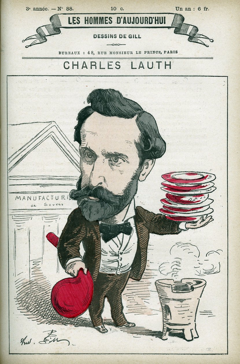 Portret Charlesa Lautha (1836-1913), francuskiego chemika, był dyrektorem Ecole Superieur de Physique et de Chemistry Industrielles (ESPCI) w Paryżu. Karykatura autorstwa Gilla, Paryż. autorstwa Andre Gill