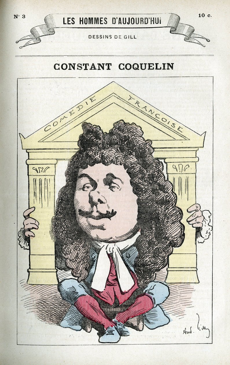 Portret Stałego Coquelina (1841-1909), francuskiego aktora teatralnego. Karykatura Gilla, Paryż. autorstwa Andre Gill