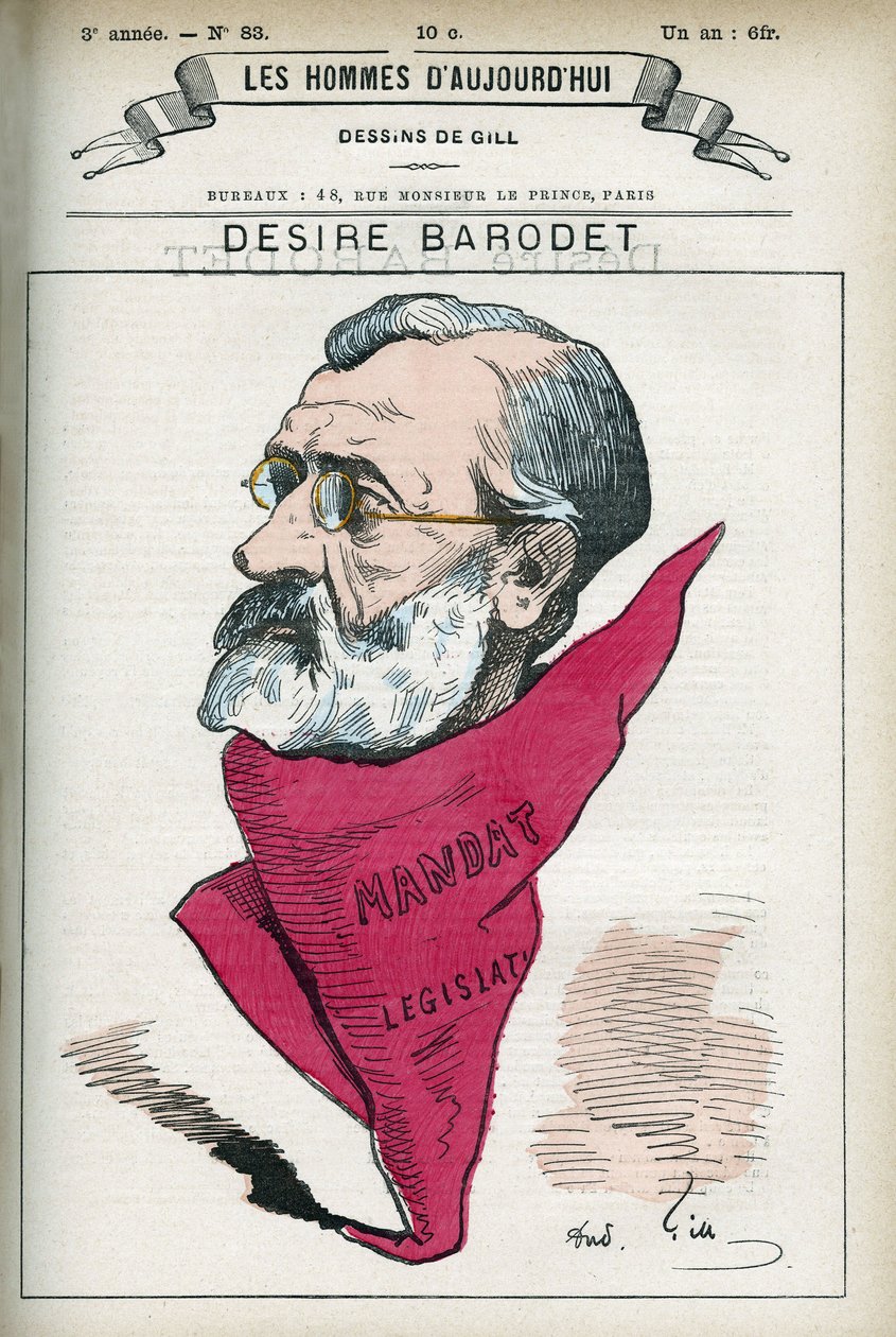 Portret pożądania Barodeta (1823-1906), francuskiego nauczyciela i polityka, był senatorem Sekwany w latach 1896-1900. Karykatura Gilla, Paryż. autorstwa Andre Gill