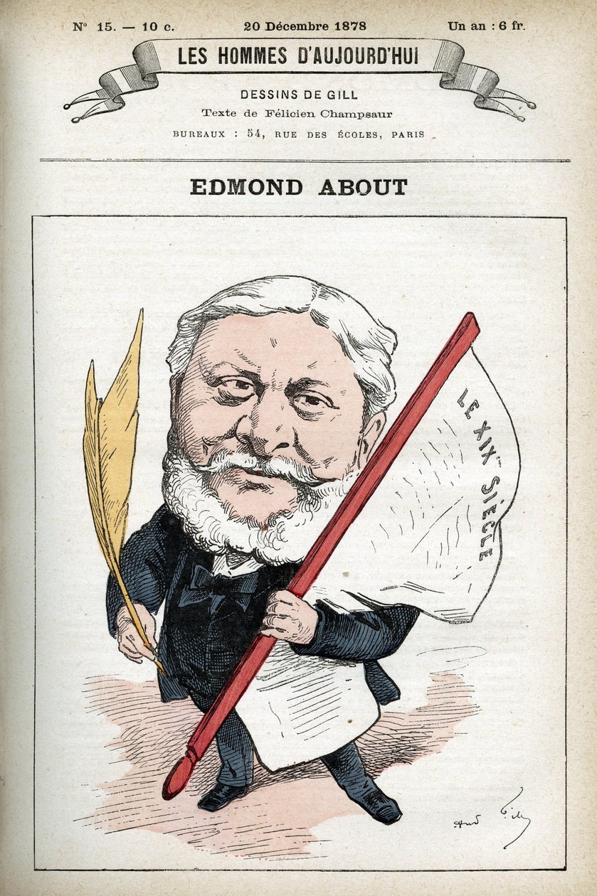 Portret Edmonda About (1828-1885), francuskiego powieściopisarza, dramaturga i krytyka sztuki. Karykatura Gilla, Paryż. autorstwa Andre Gill