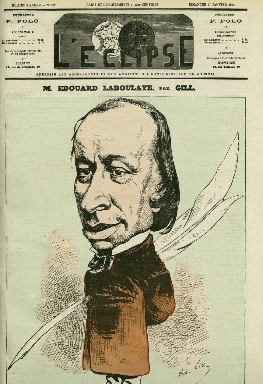 Portret Edouarda Rene de Laboulaye (1811-1883), francuskiego prawnika, poety i polityka, był także wynalazcą Statuede la Liberte. Okładka w „” L