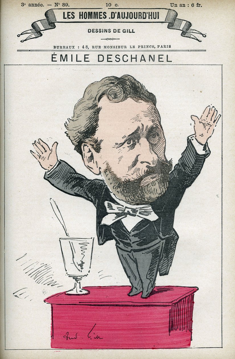 Portret Emile Deschanel (1819-1904), francuski pisarz i polityk, ojciec Paula Deschanela (1855-1922), prezydenta Republiki Francuskiej w 1920 roku. Rysunek autorstwa Gilla, Paryż. autorstwa Andre Gill