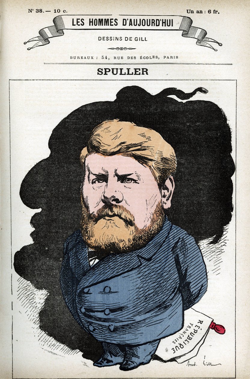 Portret Eugene Spullera (1835-1896), francuskiego polityka i prawnika. Karykatura Gilla, w „Les Homme d