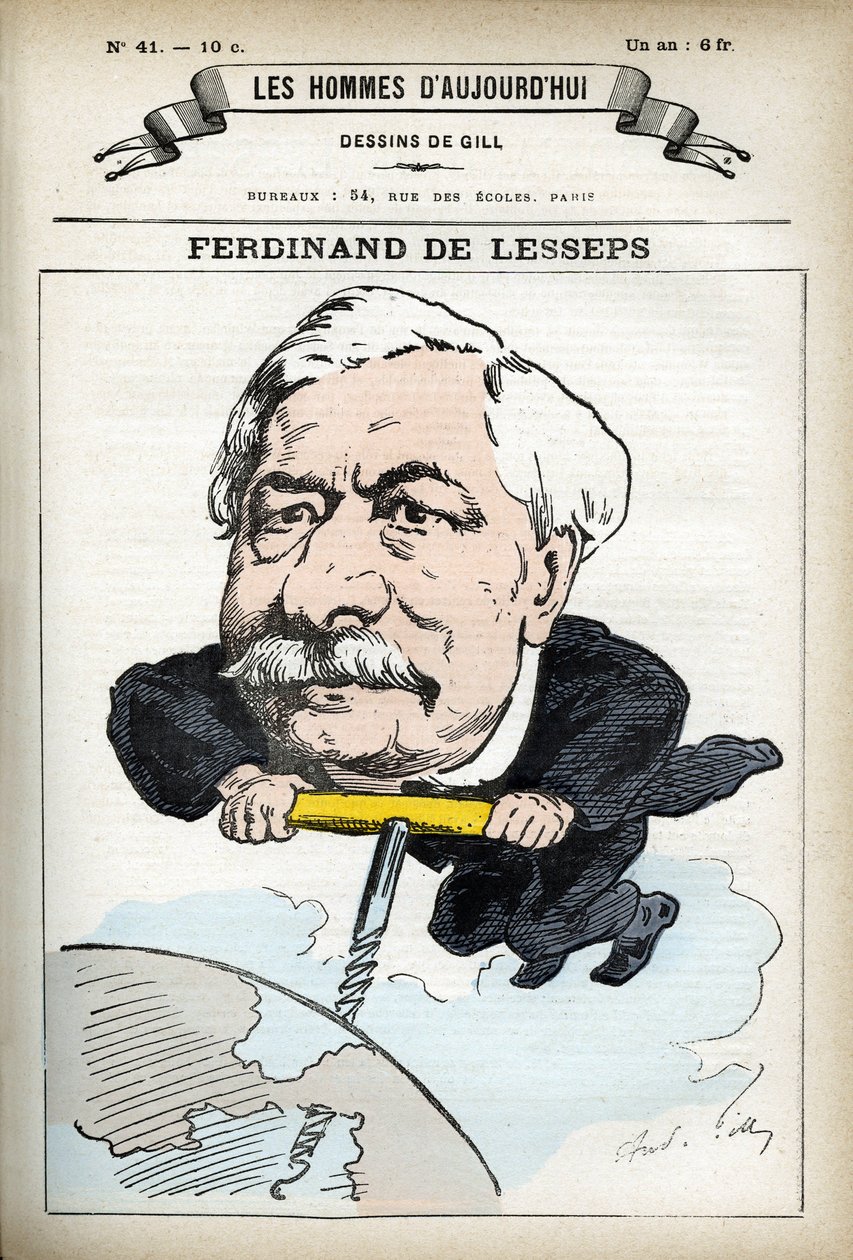 Portret Ferninanda de Lesseps (1805-1894), francuskiego dyplomaty. Karykatura Gilla, w „Les Homme d