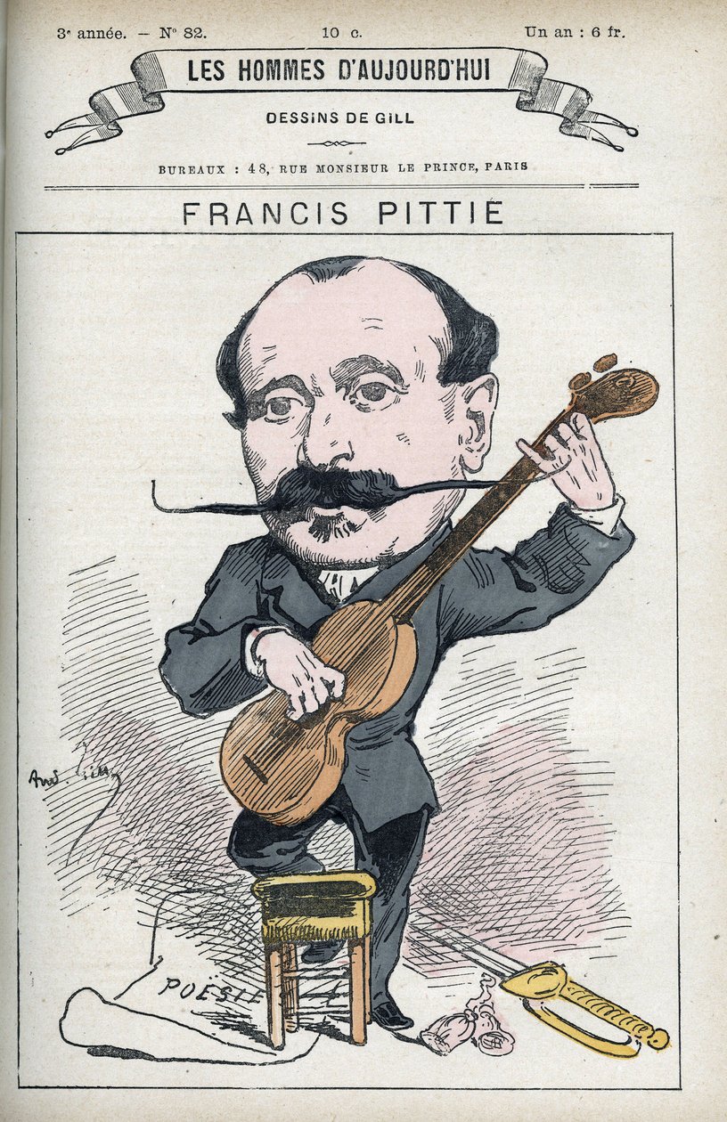 Portret Francisa Pittie, francuskiego poety. Karykatura Gilla, Paryż. autorstwa Andre Gill