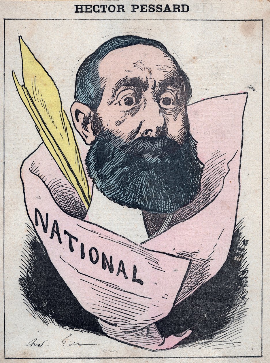 Portret Hectora Pessarda, francuskiego dziennikarza i właściciela gazety „”Le National”” rysunkowy Andre Gill, w „”Les Hommes d