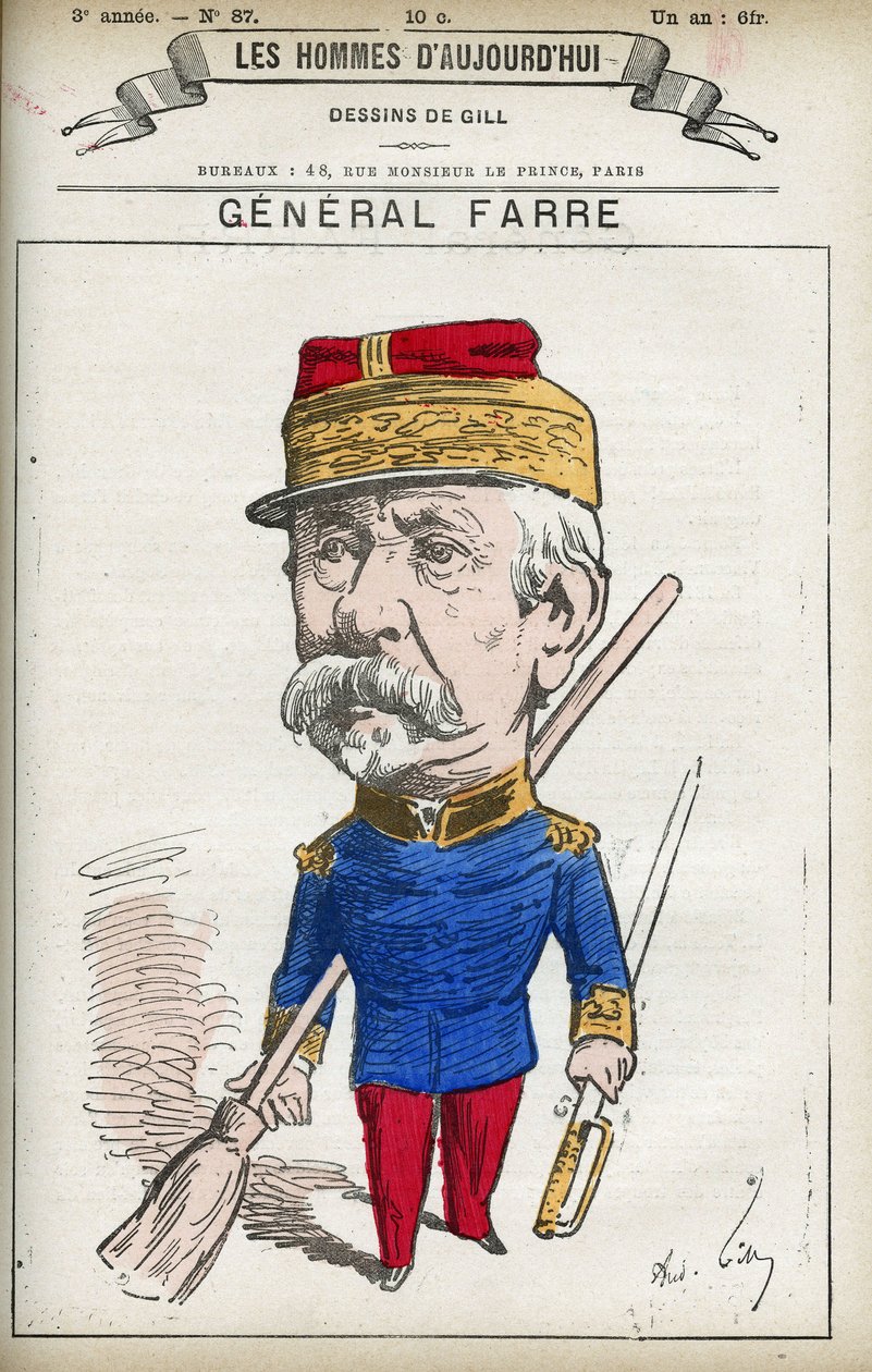 Portret Jean Joseph Frederic Albert Farre (1816-1887), żołnierza francuskiego, w 1870 mianowany generałem i ministrem wojny. Karykatura Gilla, Paryż. autorstwa Andre Gill