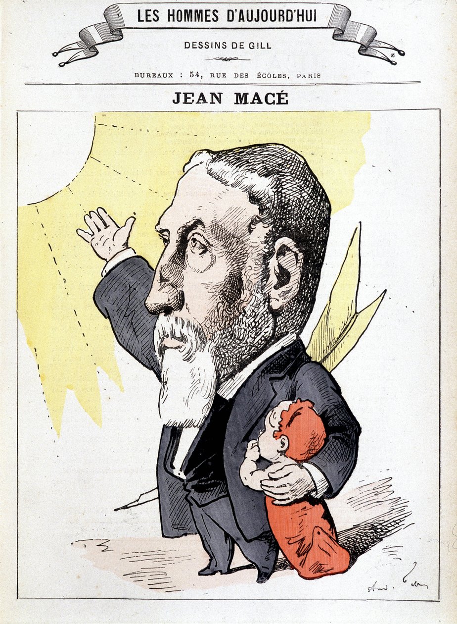 Portret Jeana Macé, francuskiego pedagoga Francuski pedagog, założyciel Ligi Nauczania (1815-1894). w Men of Today, karykatura autorstwa Gilla. autorstwa Andre Gill