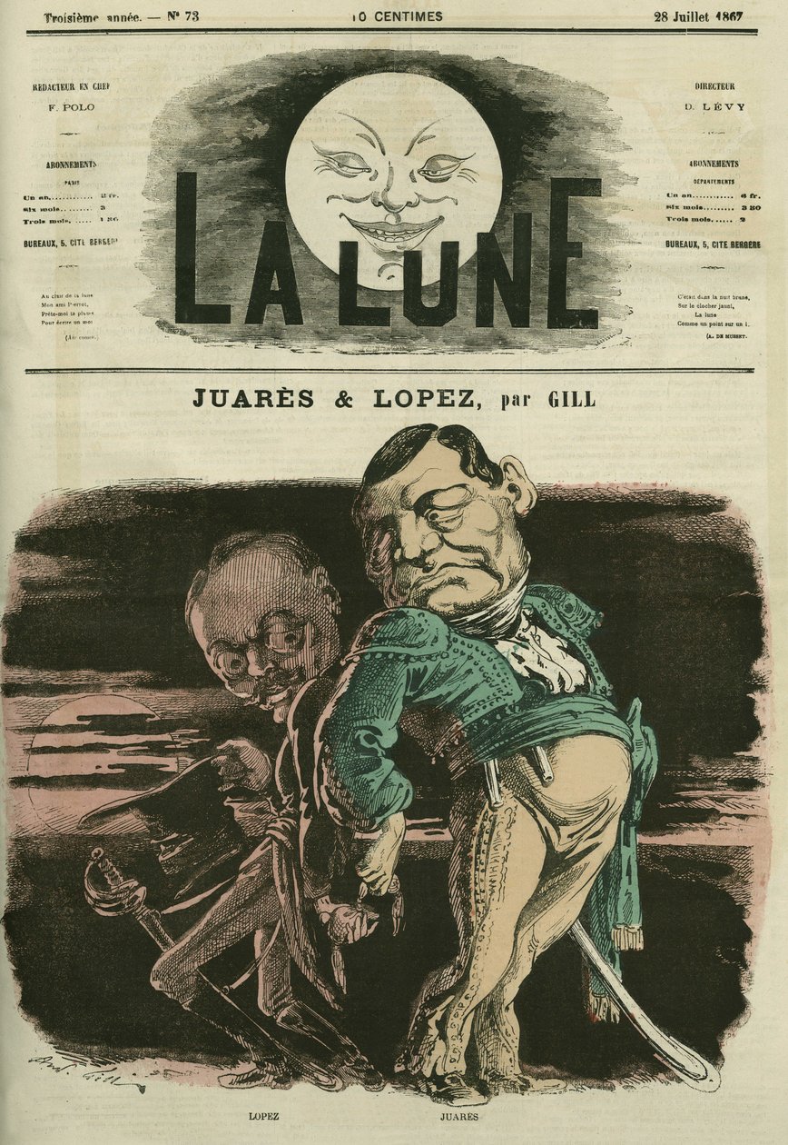 Portret Juareza i Lopeza. Karykatura Gilla, w „La Lune”, 28 lipca autorstwa Andre Gill