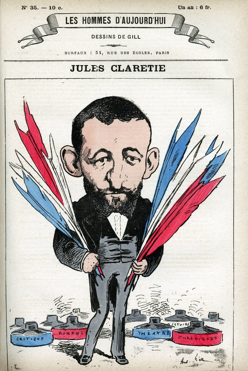 Portret Julesa Claretie (1840-1913), francuskiego powieściopisarza, dramaturga i krytyka. Karykatura Gilla, w „Les Homme d